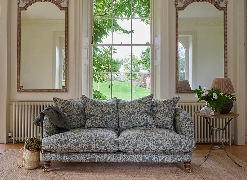 2 Helmsley 3 Seater Sofa in V&A Drawn to Nature Collection Bird & Rabbit Dark Green